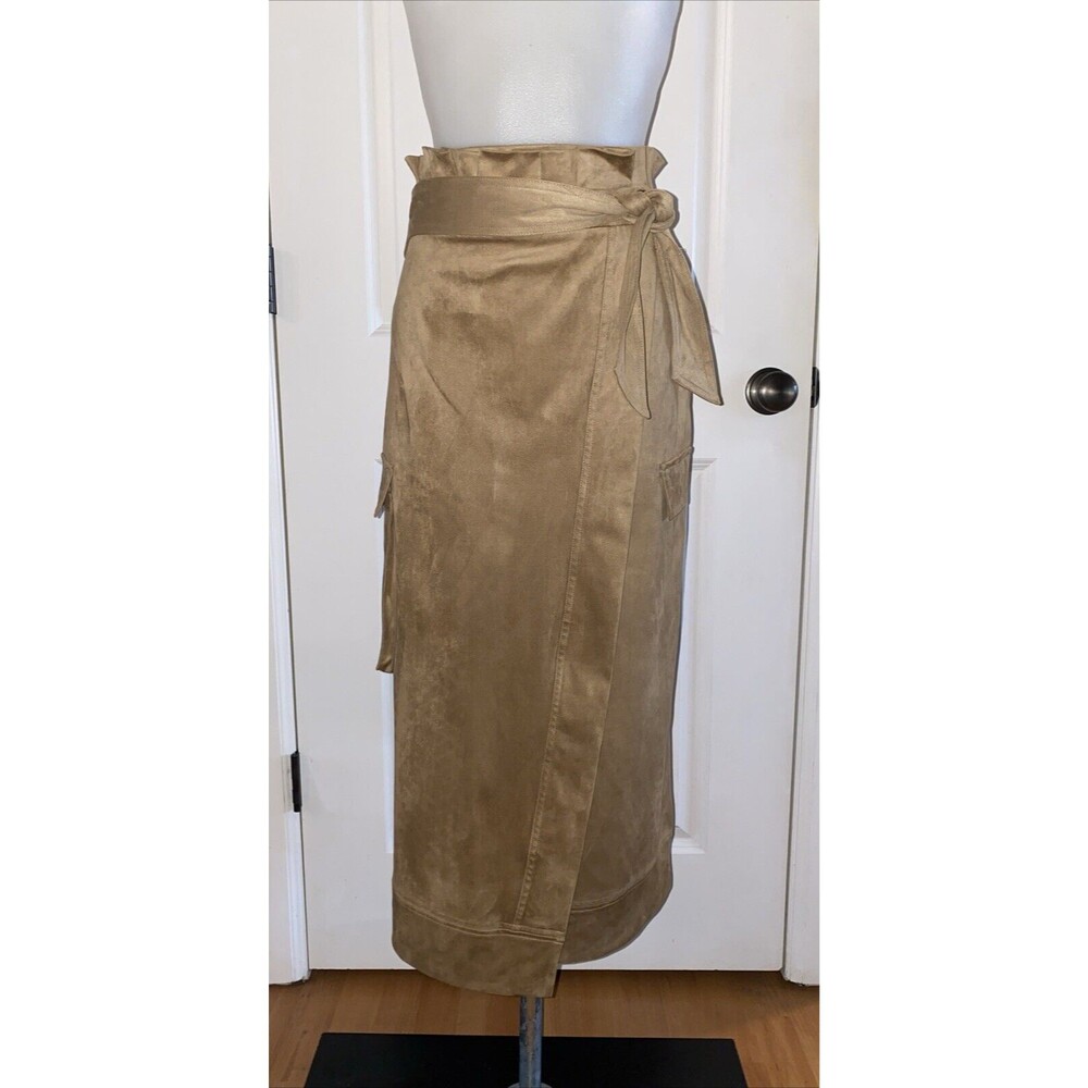 Zara Camel Tan Faux Suede XS Cargo Wrap Paper Bag Waist Midi Skirt